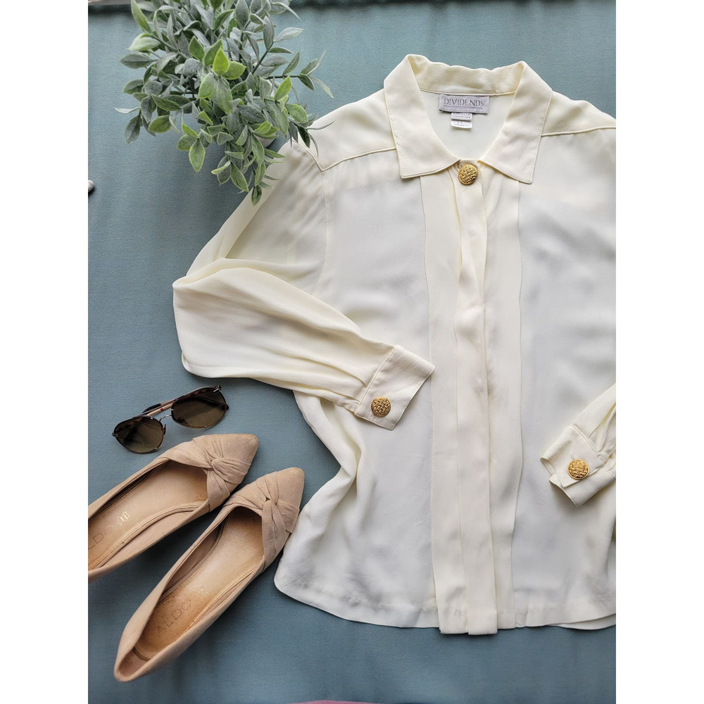 Vintage DIVIDENDS cream gold button long sleeve panel button front blouse
